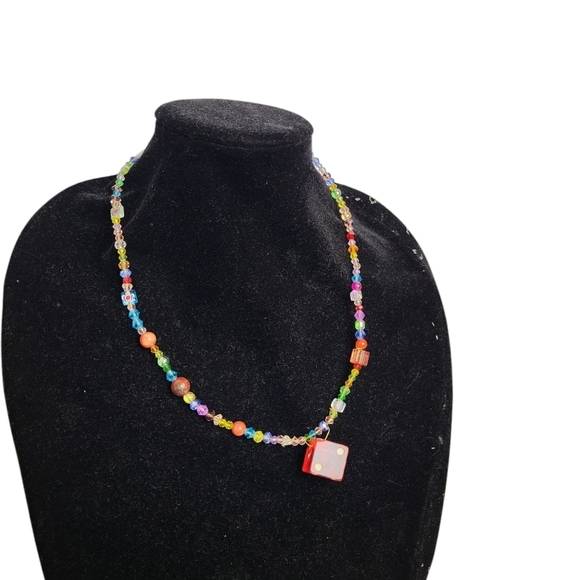 14k Gold Plated Millefiori Glass Beaded Pearl Necklace - Picture 4 of 4